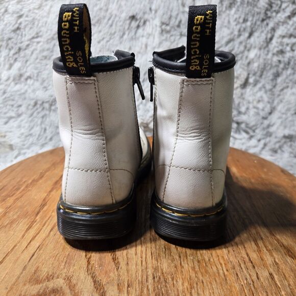 Dr Doc Martens Youth Size 13 White Leather Lace Up Side Zip Combat Boots - Picture 12 of 13